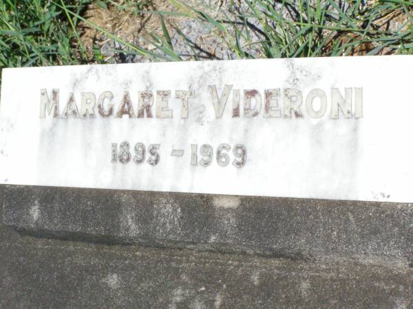 Margaret VIDERONI,  | 1895 - 1969;  | Pine Mountain Catholic (St Michael's) cemetery, Ipswich  | 