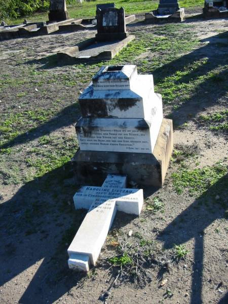 Karoline LIETZAU (nee HOPP),  | born 20 Feb 1831 Czarnoczin, Germany,  | died 3 Nov 1898;  | Plainland Lutheran Cemetery, Laidley Shire  | 