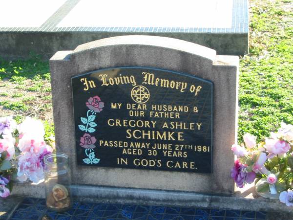 Gregory Ashley SCHIMKE  | 27 Jun 1981, aged 30  | Plainland Lutheran Cemetery, Laidley Shire  | 