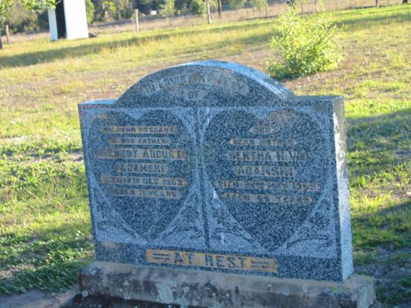 Albert August ADAMSKI  | 18 Dec 1953, aged 71  | Bertha H.W. ADAMSKI  | 22 May 1965, aged 80  | Plainland Lutheran Cemetery, Laidley Shire  | 