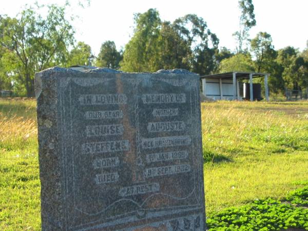 Louise Auguste STEFFENS (nee Krahenbrins?)  | b: 1 Jan 1869, d: 9 Sep 1932  | Plainland Lutheran Cemetery, Laidley Shire  | 