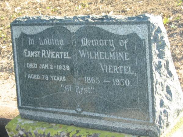 Ernst R VIERTEL  | 2 Jan 1939, aged 78  | Wilhelmine VIERTEL  | 1865 - 1930  | Plainland Lutheran Cemetery, Laidley Shire  | 