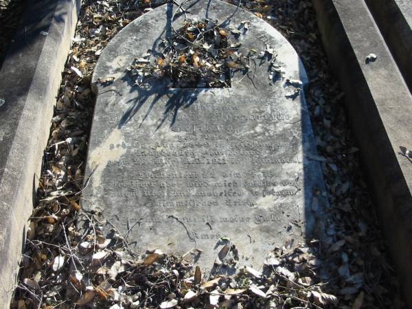 Helene Marie Margarethe GOSSLING (geb Veit?),  | geb 25 Aug 1849 in Leitzbau bei Magdeberg, Deutsland  | gest 28 Marz 1911 in Plainland  | Plainland Lutheran Cemetery, Laidley Shire  | 