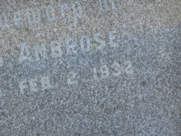 E.S. AMBROSE,  | died 2 Feb 1932;  | Polson Cemetery, Hervey Bay  | 