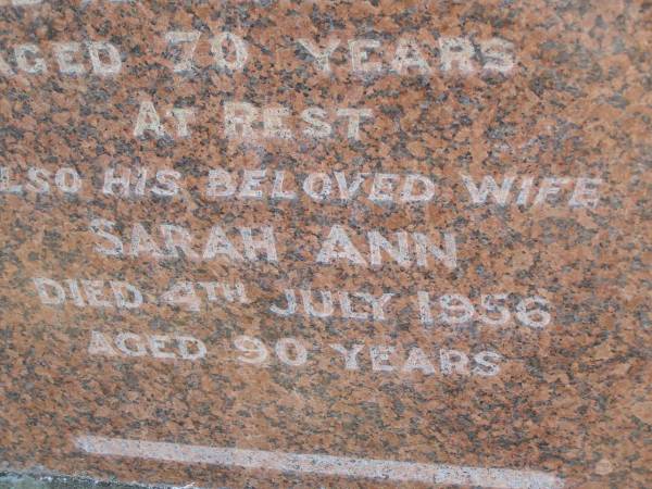 George MESSER,  | died 13 Mar 1933 aged 70 years;  | Sarah Ann,  | wife,  | died 4 July 1956 aged 90 years;  | Polson Cemetery, Hervey Bay  |   | 