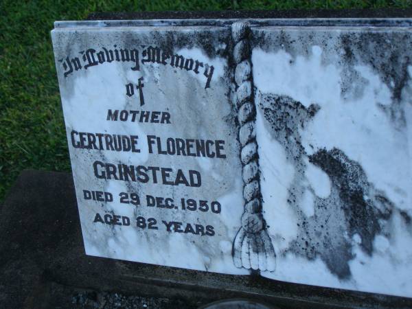 Gertrude Florence GRINSTEAD,  | died 29 Dec 1950 aged 82 years;  | Polson Cemetery, Hervey Bay  | 