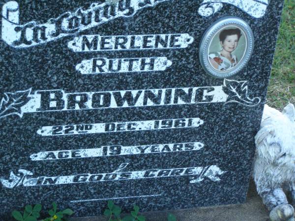 Merlene Ruth BROWNING,  | died 22 Dec 1961 aged 19 years;  | Polson Cemetery, Hervey Bay  | 