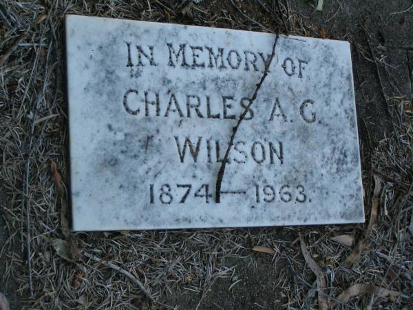 Charles A.G. WILSON,  | 1874 - 1963;  | Polson Cemetery, Hervey Bay  | 