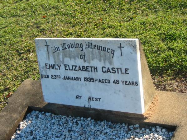 Emily Elizabeth CASTLE,  | died 23 Jan 1939 aged 48 years;  | Polson Cemetery, Hervey Bay  | 