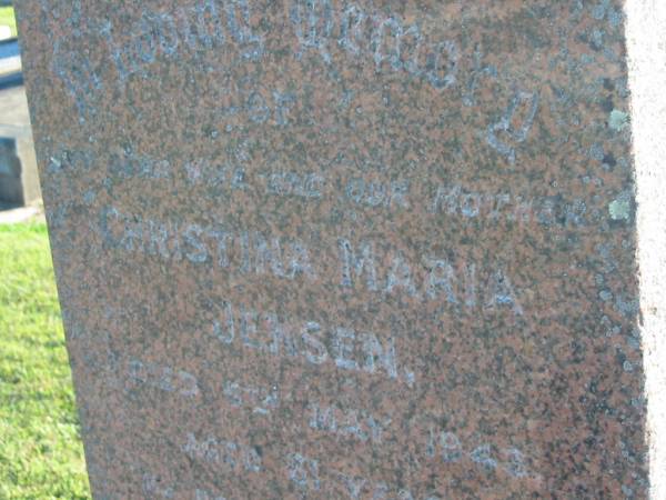 Christina Maria JENSEN,  | wife mother,  | died 5 May 1943 aged 81 years;  | Polson Cemetery, Hervey Bay  | 