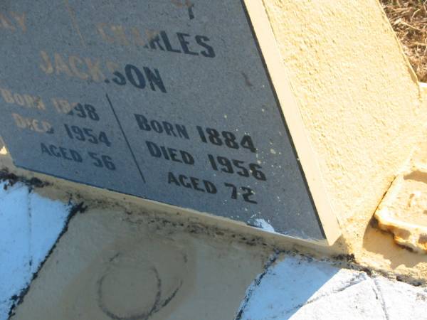 Lily JACKSON,  | born 1898,  | died 1954 aged 56 years;  | Charles JACKSON,  | born 1883,  | died 1956 aged 72 years;  | Polson Cemetery, Hervey Bay  | 