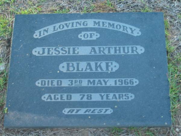 Jessie Arthur BLAKE,  | died 3 May 1966 aged 78 years;  | Polson Cemetery, Hervey Bay  | 