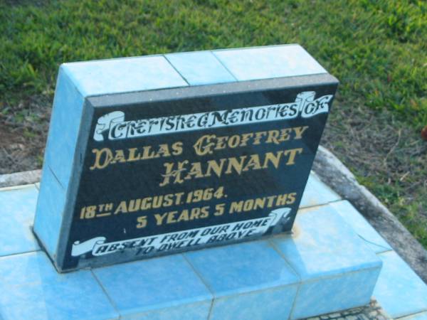 Dallas Geoffrey HANNANT,  | died 18 Aug 1964 aged 5 years 5 months;  | Polson Cemetery, Hervey Bay  | 