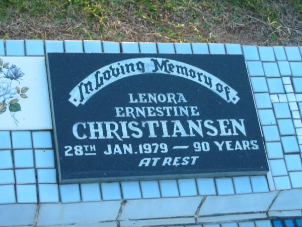 Lenora Ernestine CHRISTIANSEN,  | died 28 Jan 1979 aged 90 years;  | Polson Cemetery, Hervey Bay  | 