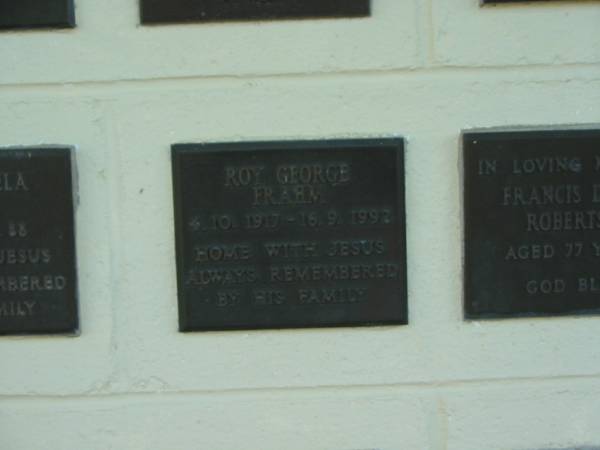Roy George FRAHM,  | 4-10-1917 - 16-9-1992;  | Polson Cemetery, Hervey Bay  | 