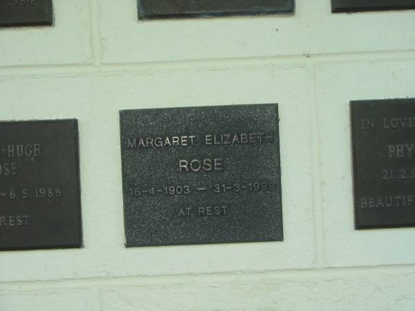 Margaret Elizabeth ROSE,  | 16-4-1903 - 31-3-1999;  | Polson Cemetery, Hervey Bay  | 