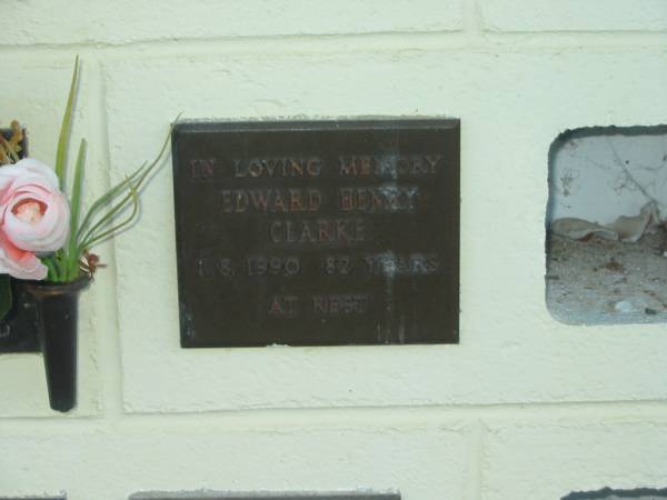 Edward Henry CLARKE,  | died 1-8-1990 aged 82 years;  | Polson Cemetery, Hervey Bay  | 