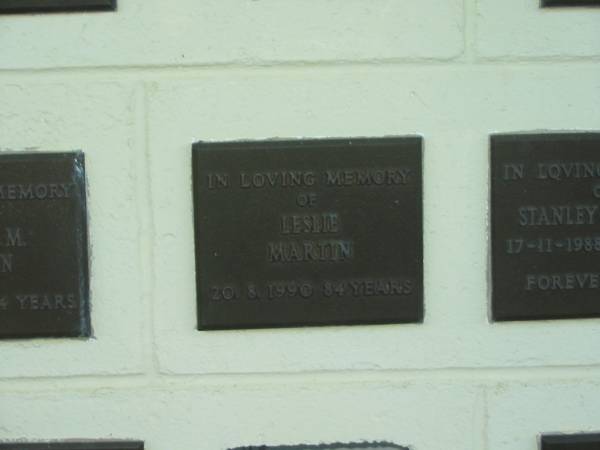 Leslie MARTIN,  | died 20-8-1990 aged 84 years;  | Polson Cemetery, Hervey Bay  | 