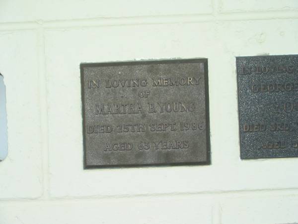 Martha B. YOUNG,  | died 25 Sept 1986 aged 63 years;  | Polson Cemetery, Hervey Bay  | 