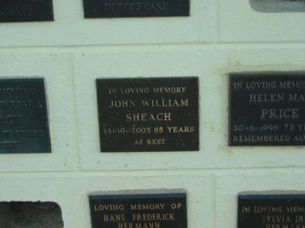 John William SHEACH,  | died 14-10-2005 aged 85 years;  | Polson Cemetery, Hervey Bay  | 