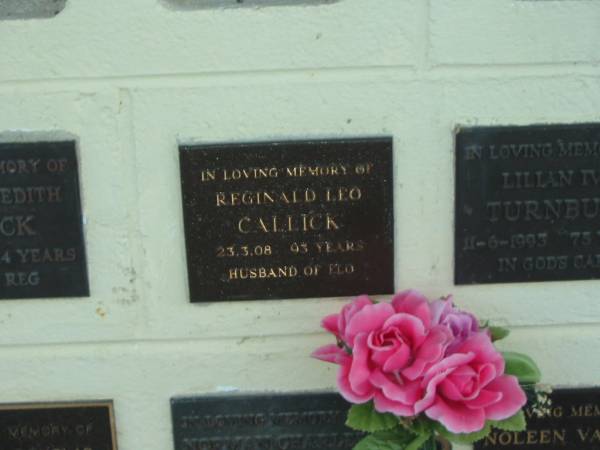 Reginald Leo CALLICK,  | died 23-3-08 aged 93 years,  | husband of Flo;  | Polson Cemetery, Hervey Bay  | 