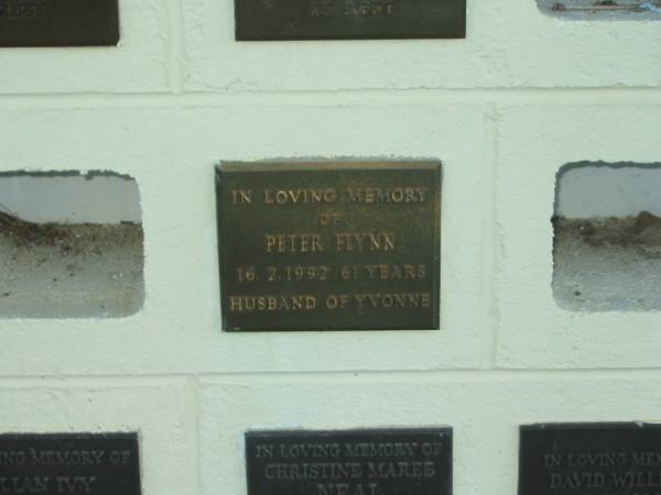 Peter FLYNN,  | died 16-2-1992 aged 61 years,  | husband of Yvonne;  | Polson Cemetery, Hervey Bay  | 