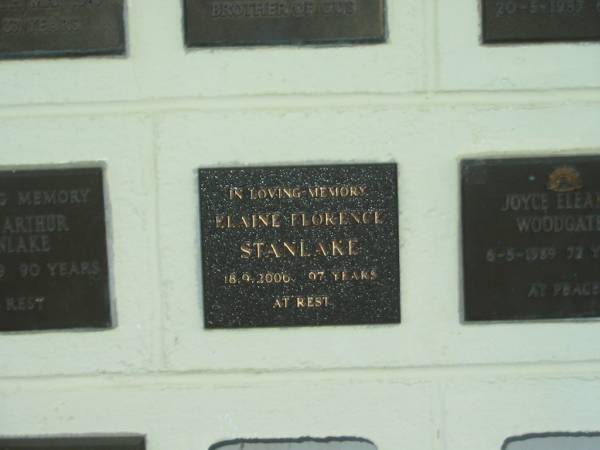 Elaine Florence STANLAKE,  | died 18-9-2006 aged 97 years;  | Polson Cemetery, Hervey Bay  | 