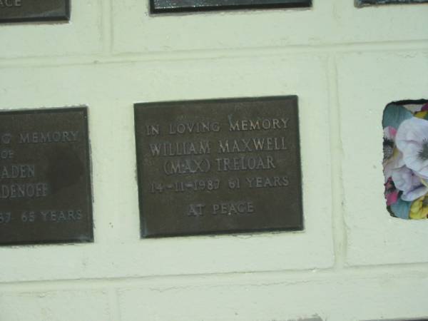William Maxwell (Max) TRELOAR,  | died 14-11-1987 aged 61 years;  | Polson Cemetery, Hervey Bay  | 