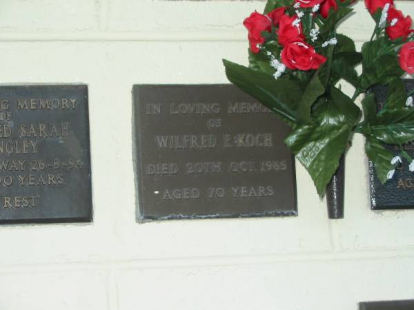 Wilfred E. KOCH,  | died 20 Oct 1985 aged 70 years;  | Polson Cemetery, Hervey Bay  | 