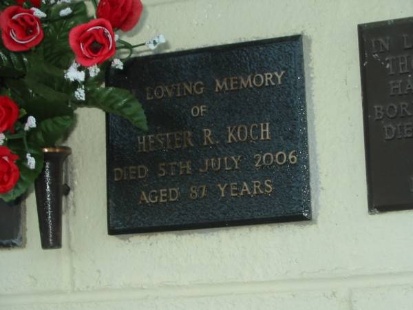 Hestery R. KOCH,  | died 5 July 2006 aged 87 years;  | Polson Cemetery, Hervey Bay  | 