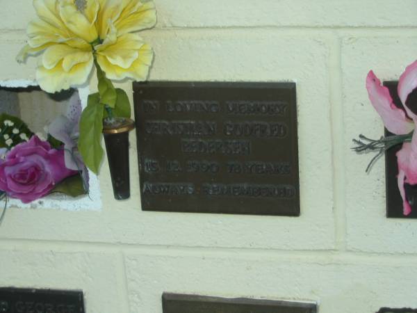 Christian Godfred PEDERSEN,  | died 15-12-1990 aged 78 years;  | Polson Cemetery, Hervey Bay  | 
