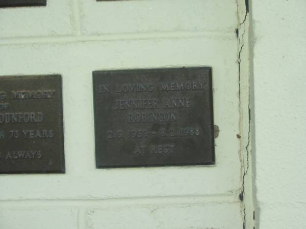 Jennifer Anne ROBINSON,  | 2-9-1939 - 8-2-1988;  | Polson Cemetery, Hervey Bay  | 