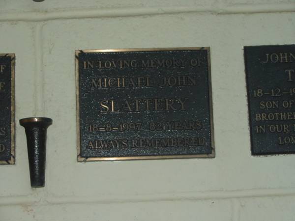 Michael John SLATTERY,  | died 18-8-1997 aged 82 years;  | Polson Cemetery, Hervey Bay  | 