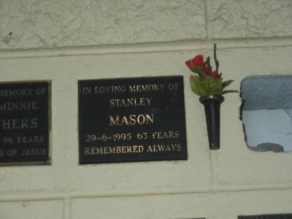 Stanley MASON,  | died 29-6-1995 aged 63 years;  | Polson Cemetery, Hervey Bay  | 