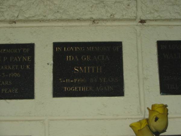 Ida Gracia SMITH,  | died 3-11-1996 aged 84 years;  | Polson Cemetery, Hervey Bay  | 