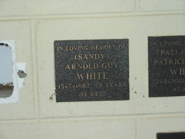 Arnold Guy (Sandy) WHITE,  | died 15-7-1982 aged 78 years;  | Polson Cemetery, Hervey Bay  | 