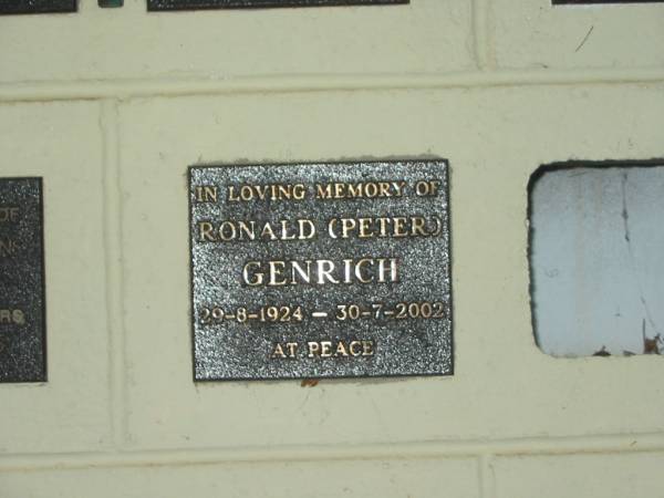 Ronald (Peter) GENRICH,  | 29-8-1924 - 30-7-2002;  | Polson Cemetery, Hervey Bay  | 