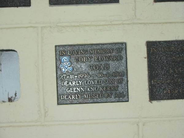 Coby Edward COAD,  | 27-11-1996 - 16-1-1998,  | son of Glenn & Kerry;  | Polson Cemetery, Hervey Bay  | 