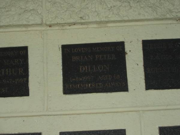 Brian Peter DILLON,  | died 1-8-1997 aged 68 years;  | Polson Cemetery, Hervey Bay  | 