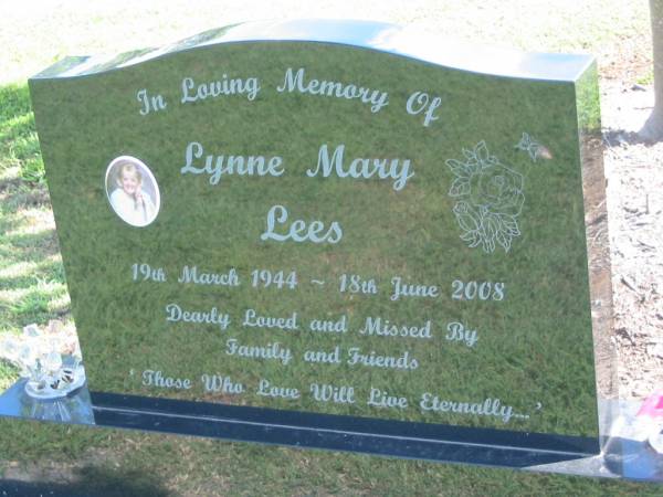 Lynne Mary LEES,  | 19 March 1944 - 18 June 2008;  | Polson Cemetery, Hervey Bay  | 