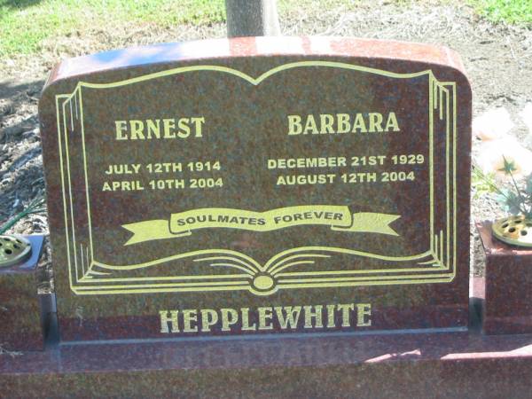 Ernest HEPPLEWHITE,  | 12 July 1914 - 10 April 2004;  | Barbara HEPPLEWHITE,  | 21 Dec 1929 - 12 Aug 2004;  | Polson Cemetery, Hervey Bay  | 