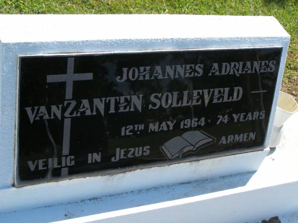 Johannes Adrianes VAN ZANTEN SOLLEVELD,  | died 12 May 1964 aged 74 years;  | Polson Cemetery, Hervey Bay  | 
