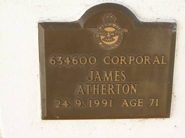 James ATHERTON,  | died 24-9-1991 aged 71 years;  | Polson Cemetery, Hervey Bay  | 