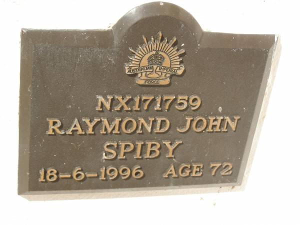 Raymond John SPIBY,  | died 18-6-1996 aged 72 years;  | Polson Cemetery, Hervey Bay  | 