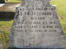 
Stanley Edward JOHNSON,
son brother,
died 1 March 1918 aged 2 years 10 months;
Polson Cemetery, Hervey Bay
