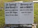 John BIRKETT, died 14 June 1949 aged 89 years; Amelia BIRKETT, died 19 April 1962 aged 81 years; Polson Cemetery, Hervey Bay 