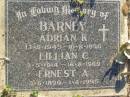 Adrian K. BARNEY, 13-9-1949 - 10-8-1950; Lillian C. BARNEY, 3-5-1914 - 16-8-1969; Ernest A. BARNEY, 3-6-1899 - 1-4-1995; Polson Cemetery, Hervey Bay 