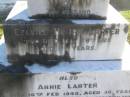 
Ezekiel Henry LARTER,
husband,
died 28 May 1925 aged 67 years;
Annie LARTER,
died 10 Feb 1948 aged 90 years;
Polson Cemetery, Hervey Bay

