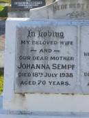 Johanna SEMPF, wife mother, died 18 July 1938 aged 70 years; Frederick, husband, died 14 May 1948 aged 79 years; Polson Cemetery, Hervey Bay 
