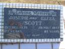 Jospeh SCOTT, died 15 Dec 1939 aged 77 years; Eliza SCOTT, died 20 Oct 1947 aged 85 years; Polson Cemetery, Hervey Bay 